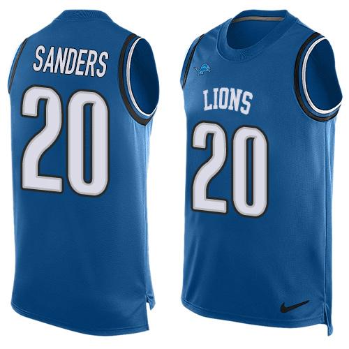 Nike Lions #20 Barry Sanders Blue Team Color Men's Stitched NFL Limited Tank Top Jersey